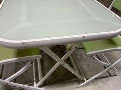 Folding Bistro Set with White Metal Frame and Green Mesh Chairs