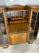 Oak Secretary Desk With Attached Glass Display Cabinets