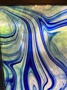 Framed Blue and White Swirled Stained Glass Panel