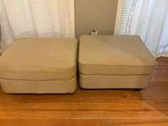 Tan Upholstered Square Ottomans