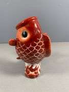Red Ceramic Fish-Shaped Vase with White Interior and Scaled Detailing