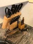 Wood Knife Block Set with Assorted Knives and Scissors