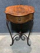 Wood and Metal Side Table With Single Drawer and Decorative Legs