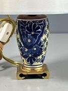 Blue and Yellow Ceramic Table Lamp with Gold Accents
