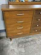 Mid-Century Swedish Walnut Triple Dresser With Mirror and 9 Drawers