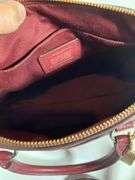 Coach Burgundy Pebbled Leather Zip-Top Tote Bag With Dual Handles and Tag