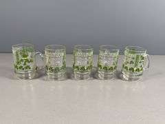5 Irish Coffee Glass Mugs with Shamrock Design