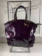 Coach Purple Patent Leather Tote Bag With Gold Hardware