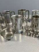 Pewter, Silver Toned Mugs, Salt Shakers, and Accessories