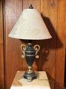 Metal Table Lamp with Decorative Urn-Style Base and Fabric Shade