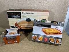 Copper Cookware Set Including Fryer, Casserole Pan, and Crisper