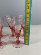 8 Pink Glass Goblets with Decorative Stems