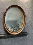 Oval Wall Mirror with Wood Frame and Gold Inner Trim