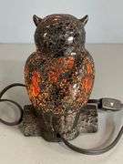 Black Mosaic Glass and Metal Owl Table Lamp