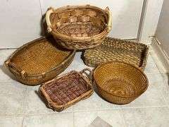 Five Woven Baskets in Various Styles and Sizes