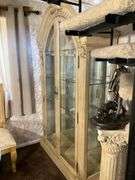 Ornate Wood and Glass Display Cabinet With Arch Top and Interior Lighting