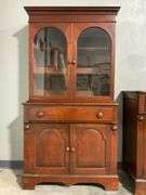 Two-Piece Wooden Hutch with Arched Glass Doors and Storage