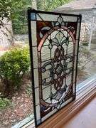 Stained Glass Window Panel with Multicolor Floral Design
