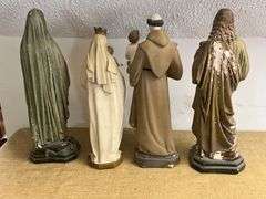 Four Religious Figurines Featuring Virgin Mary, Jesus, and Saints