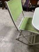 Folding Bistro Set with White Metal Frame and Green Mesh Chairs
