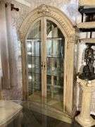 Ornate Wood and Glass Display Cabinet With Arch Top and Interior Lighting