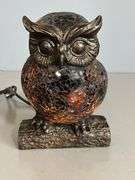 Black Mosaic Glass and Metal Owl Table Lamp