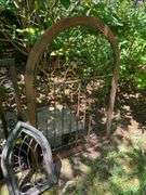 Decorative Yard Art Featuring Two Wood-Framed Pieces and One Metal Piece