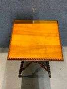 Wood Side Table with Barley Twist Legs and Decorative Cross-Stretcher