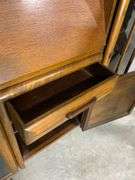 Oak Secretary Desk With Attached Glass Display Cabinets