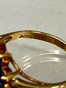 10K Yellow Gold Ring with Diamonds and Blue Sapphires in Cluster Design