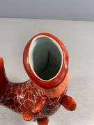 Red Ceramic Fish-Shaped Vase with White Interior and Scaled Detailing