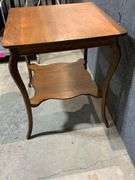Wooden Side Table with Lower Shelf and Cabriole Legs