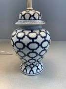 Ceramic Table Lamps with Blue Geometric Pattern and White Shades