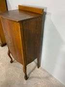 Vintage Wood Music Cabinet With Musical Motif and Interior Shelving