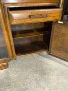 Oak Secretary Desk With Attached Glass Display Cabinets
