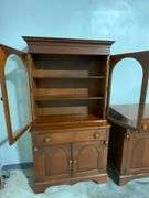 Two-Piece Wooden Hutch with Arched Glass Doors and Storage