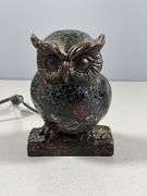 Black Mosaic Glass and Metal Owl Table Lamp