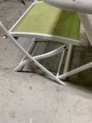 Folding Bistro Set with White Metal Frame and Green Mesh Chairs