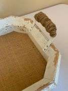 Wooden Tray With Handles Featuring Distressed Paint and Burlap Base