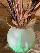 Frosted Glass Vase with Green and Purple Design, 15.5” Tall