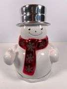 2010 Harry Slatkin Snowman Candle Jar With Chrome Colored Top Hat