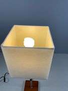 Table Lamp with Wooden Base, Metal Stem, and Square Fabric Shade