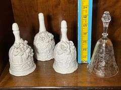 Ceramic Floral Bells and Etched Glass Bell Set
