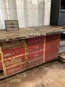 Industrial-Style Workbench with Storage Drawers and Shelving