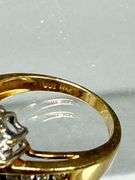 14K Gold Cluster Diamond Ring with Three-Band Design