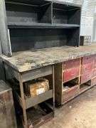 Industrial-Style Workbench with Storage Drawers and Shelving