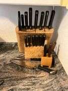 Wood Knife Block Set with Assorted Knives and Scissors