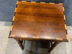 Wooden Side Table With Drawer and Two-Tone Inlayed Top