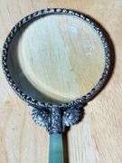 Vintage Magnifying Glass With Ornate Metal Surround and Jade Handle