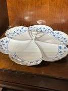 L. Godinger & Co. Porcelain Divided Serving Dish and Bowl With Blue Floral Pattern